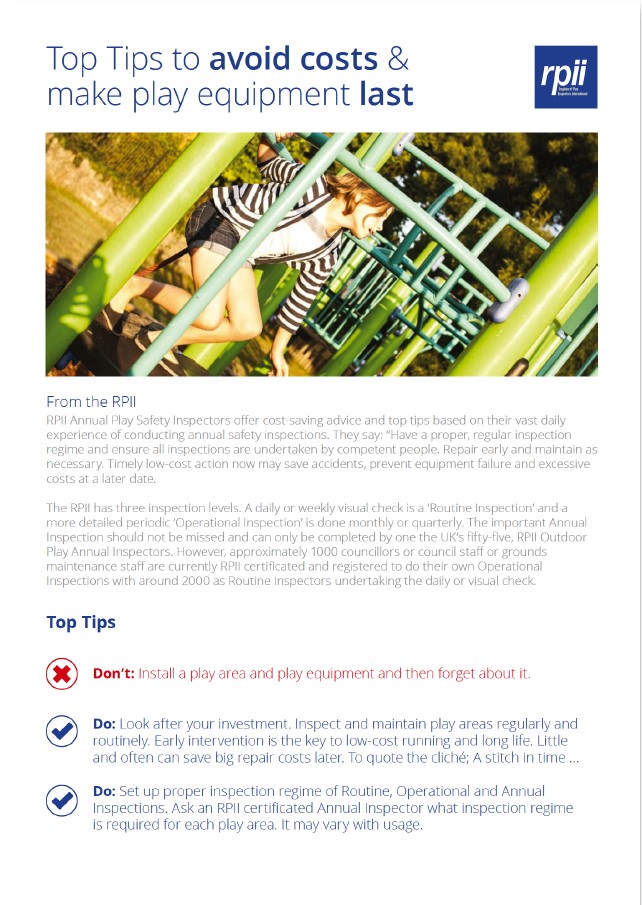 Image preview of Top Tips to avoid costs & make play equipment last